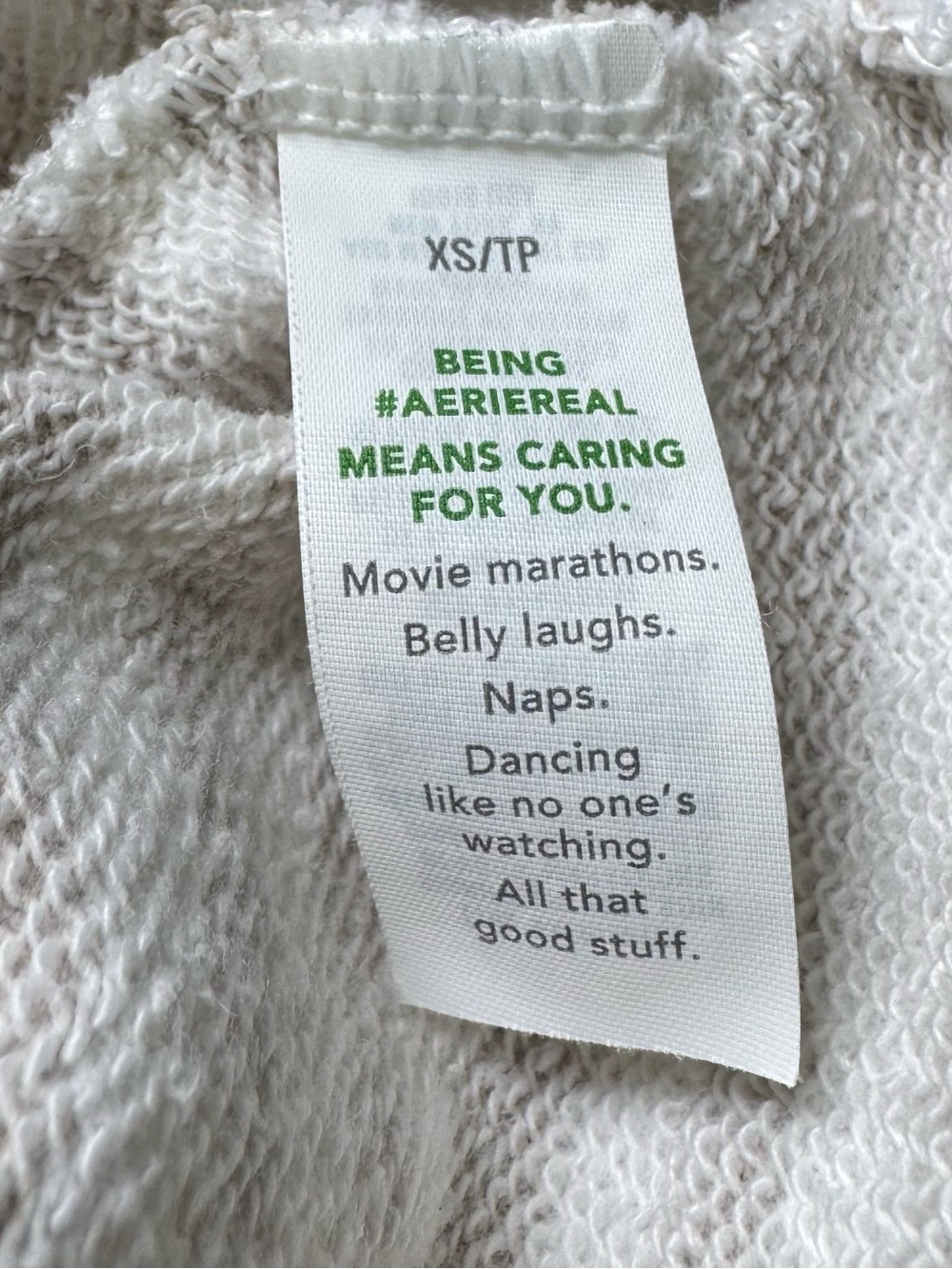 aerie Taupe and White Striped Cropped Classic Crew Sweatshirt - Picture 6 of 9